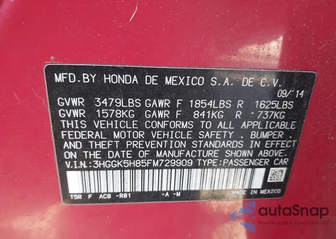 2015 Honda Fit Ex/Ex-L z USA, uszkodzony, nr VIN 3HGGK5H85FM729909